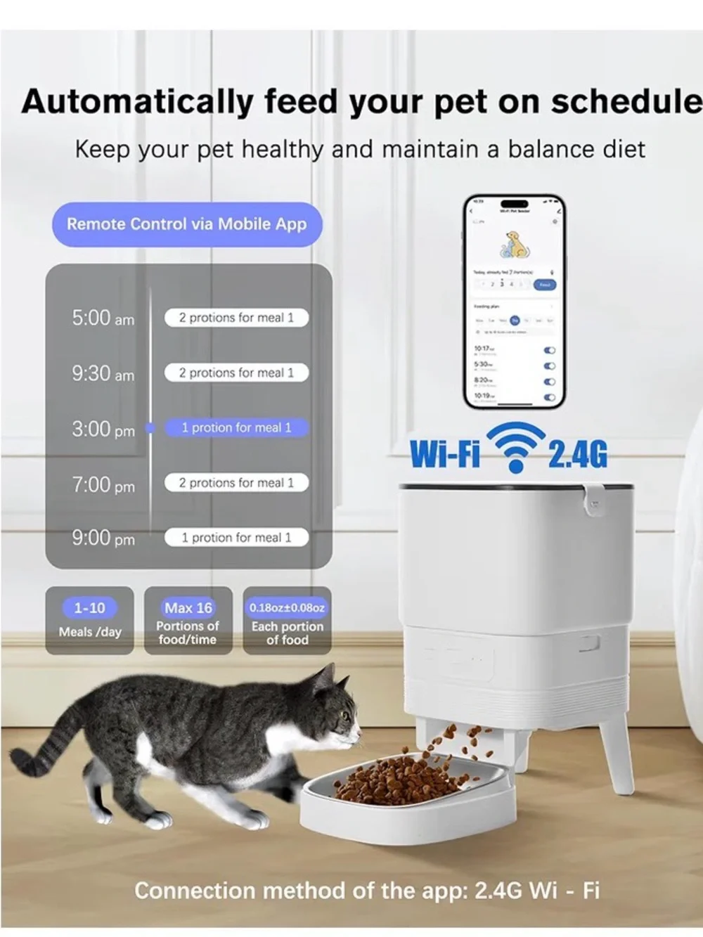 Automatic Wi‑Fi Pet Feeder in White